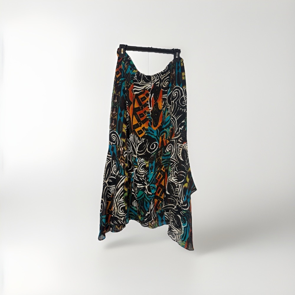 Chico's Colorful Asymmetrical Hem Silk Skirt Sz 3/XL Grunge Fairy Rave Festival